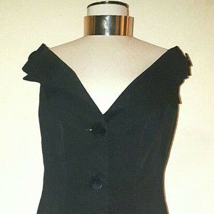Valentino Sleeveless Deep V Button Front Fitted Little Black Dress Size 10
